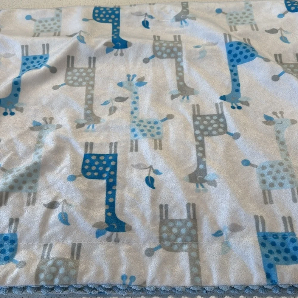 S.L. Home Fashions Giraffe Baby Blanket Blue Gray Chevron Dot